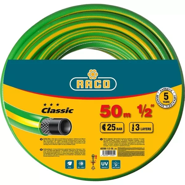 Шланг RACO CLASSIC поливочный, 25атм., армированный, 3-х слойный, 1/2"х50м 40306-1/2-50_z01 купить в Новом Уренгое
