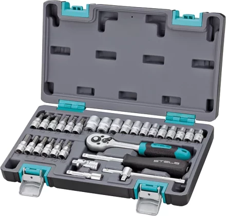 Набор инструментов,  1/4  CrV пластиковый кейс 29 предметов STELS 14100 купить в Новом Уренгое