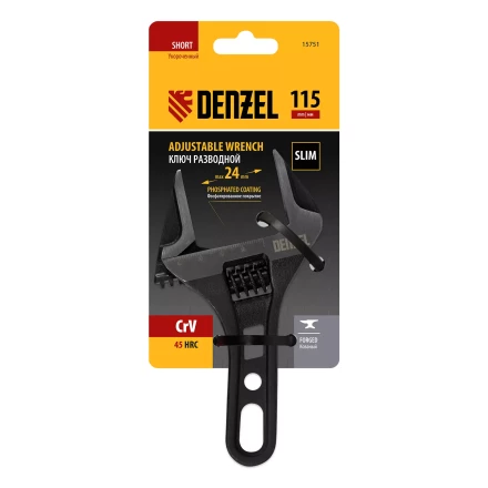 Ключ разводной 115 мм Denzel, CrV, кованый, укороченная рукоятка 15751 купить в Новом Уренгое