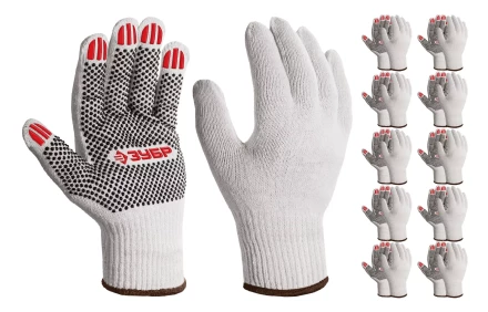ЗУБР ОПТИМА, XL (10), х/б перчатки с ПВХ покрытием (точка), 10 класс, 10 пар (11440-XL10) купить в Новом Уренгое