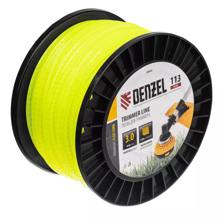 Леска для триммера зубчатый квадрат, 3,0мм х 113м, на DIN катушке FLEX CORD// Denzel 96806 купить в Новом Уренгое
