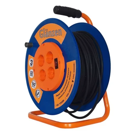 Удлинитель силовой на катушке GLANZEN 4 гн. КГ 3х2,5 ЕВ-50-010 купить в Новом Уренгое