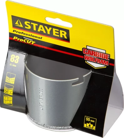 Коронка STAYER "PROFESSIONAL" кольцевая с карбидно-вольфрамовой крошкой, d=83мм 33345-83 купить в Новом Уренгое