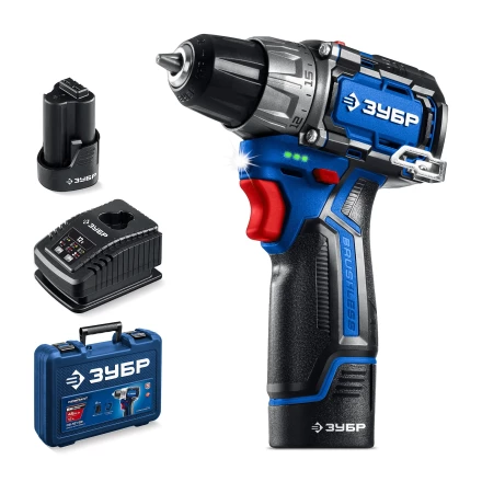 ЗУБР КОМПАКТ #3, 12 В, 45 Н·м, 2 АКБ тип Т7 (2 А·ч), дрель-шуруповерт, BRUSHLESS, кейс, Профессионал (DB-121-22) купить в Новом Уренгое