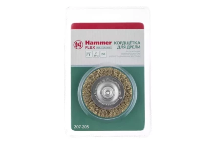 Кордщетка HAMMER плоская 50мм для дрели гофрированная латунированная сталь (207-205) купить в Новом Уренгое