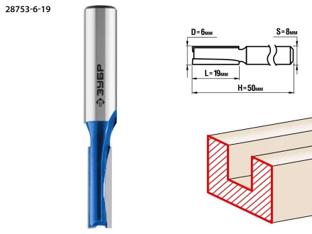 ЗУБР 6 x 19 мм, хвостовик 8 мм, фреза пазовая прямая, Профессионал (28753-6-19) купить в Новом Уренгое