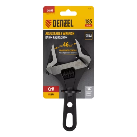 Ключ разводной 185 мм Denzel 15754, CrV, кованый, укороченная рукоятка купить в Новом Уренгое