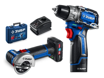 ЗУБР КОМПАКТ #5, набор: дрель-шуруповерт + мини УШМ, BRUSHLESS, 12 В, 45 Н·м, 2 АКБ тип Т7 (4 и 2 А·ч), кейс, Профессионал (DB-121-42AB) купить в Новом Уренгое