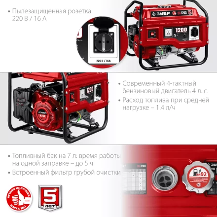 ЗУБР 1200 Вт, бензиновый генератор (СБ-1200) купить в Новом Уренгое