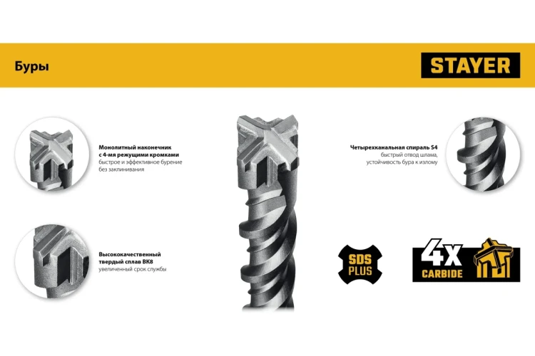 STAYER HERCULES-4Х 6x110 мм, SDS-plus бур (29290-110-06) купить в Новом Уренгое