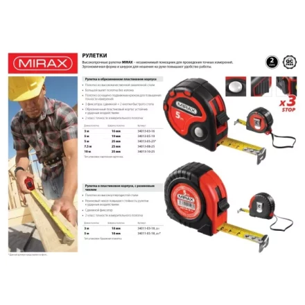 Рулетка, MIRAX 34013-08-25, 3 стопора, двухкомпонентный пластиковый корпус, 7,5мх25мм 34013-08-25 купить в Новом Уренгое