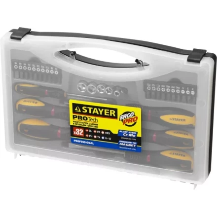 Набор STAYER "PROFESSIONAL" "PROTech": Отвертки, Cr-Mo, двухкомп рукоятка, намагниченные, 32 предмета, в кейсе 25134-H18_z01 купить в Новом Уренгое