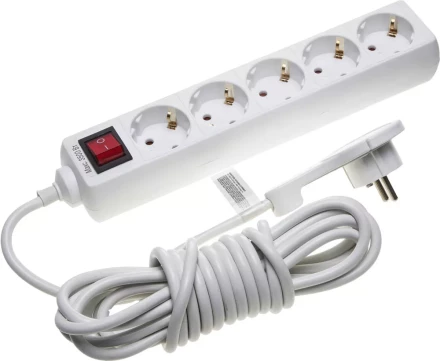 Удлинитель СВЕТОЗАР электрический с заземлением и выключателем, защитные шторки, компактная вилка, евро, 5 гнезд, 5м 55055-5-C купить в Новом Уренгое
