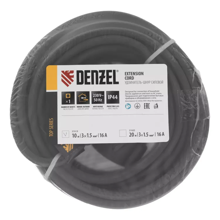 Удлинитель-шнур силовой Denzel Top Series, КГТТ, 10м, 1 розетка, 3 x 1,5 мм, 3 м 37419 купить в Новом Уренгое