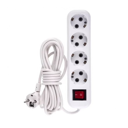 Удлинитель бытовой с заземлением и выключателем 5 м 4 розетки 10 A серия УХз10 Denzel 95978 купить в Новом Уренгое