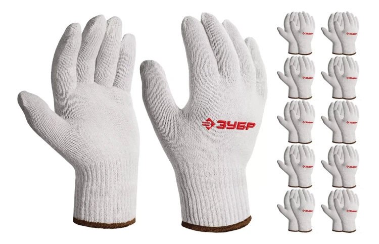 ЗУБР ОПТИМА, L-XL, х/б перчатки без покрытия, 10 класс, 10 пар (11446-XL10) купить в Новом Уренгое