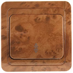 Выключатель СВЕТОЗАР "ГАММА" проходной, одноклавишный, цвет орех, 10A/~250B SV-54137-N