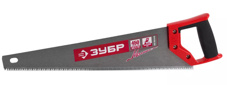 Ножовка по дереву (пила) ЗУБР МОЛНИЯ-5 450 мм, 5 TPI, прямой крупный зуб, быстрый рез поперек волокон, для крупных и средних заготовок 15075-45_z01 купить в Новом Уренгое