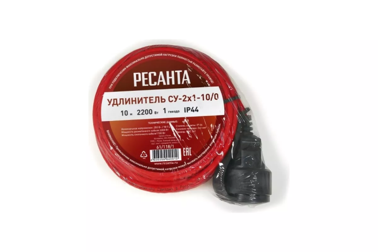 Удлинитель силовой б/катушки Ресанта СУ-2х1-10/0 (IP44) 61/118/1 купить в Новом Уренгое