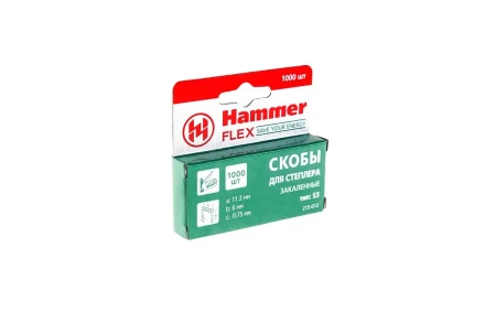 Скобы для степлера HAMMER 215-012 6мм, тип 53, 1000 шт. купить в Новом Уренгое