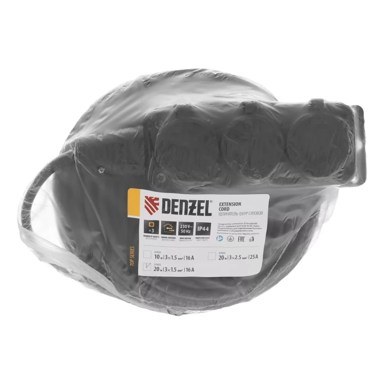 Удлинитель-шнур силовой Denzel Top Series, КГТТ, 20м, 3 розетки, 3 x 1,5 мм, 3 м 37422 купить в Новом Уренгое