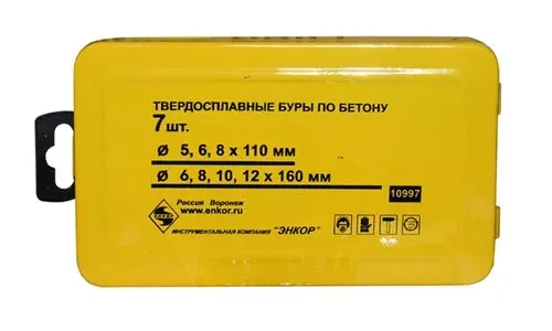 Набор буров SDS+ 5;6;8Х110 мм 6;8;10;12Х160 мм 7 штук металлический футляр Энкор 10997 купить в Новом Уренгое
