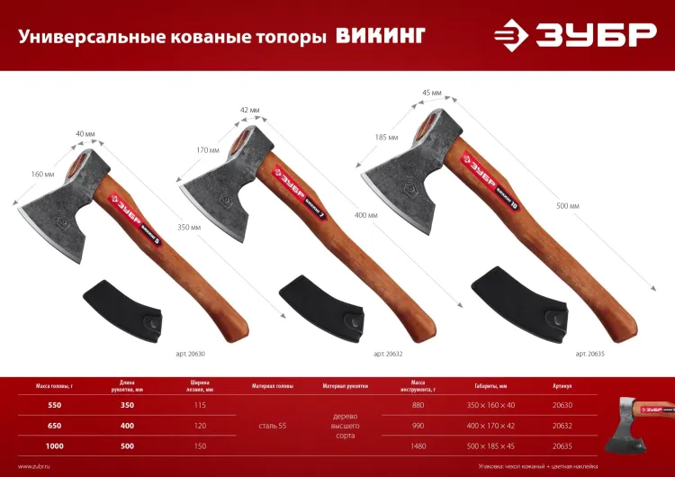 ЗУБР ВИКИНГ-10, 1100/1450 г, 500 мм, универсальный кованый топор (20635) купить в Новом Уренгое