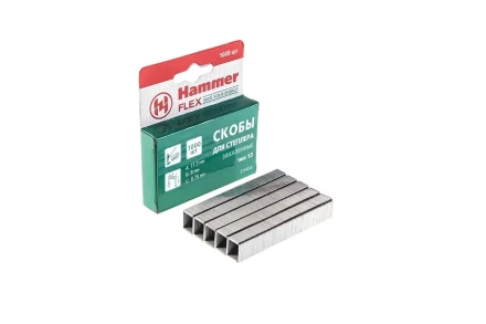 Скобы для степлера HAMMER 215-013 8мм, тип 53, 1000 шт. купить в Новом Уренгое