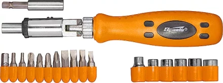 Отвертка реверсивная с шарниром + биты + головки, 19 шт  SPARTA 115545 купить в Новом Уренгое