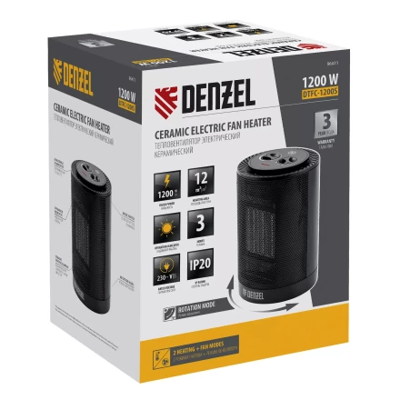 Тепловентилятор керамический Denzel DTFC-1200S, вращение, 3 реж., вент., нагрев 600/1200 Вт 96411 купить в Новом Уренгое