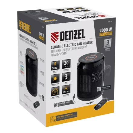 Тепловентилятор керамический Denzel DTFC-2000X, 2 кВт, wi-fi, пульт, динамик, вращение, 3 реж. 96426 купить в Новом Уренгое
