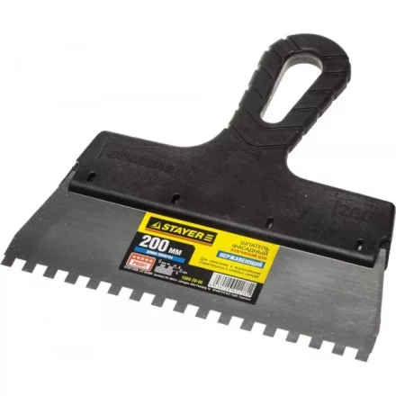 Шпатель STAYER &quot;PROFESSIONAL&quot; нержавеющий зубчатый с пластмассовой ручкой, 200мм, зуб 6х6мм 1009-20-06 купить в Новом Уренгое