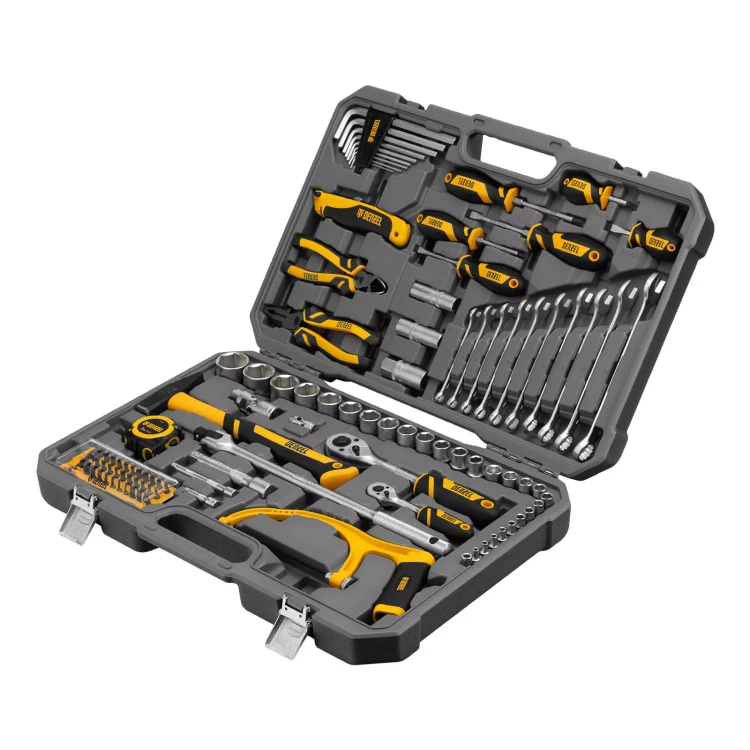 Набор инструментов Denzel 15803, 1/2", 1/4", CrV, S2, пластиковый кейс, 100 предметов купить в Новом Уренгое