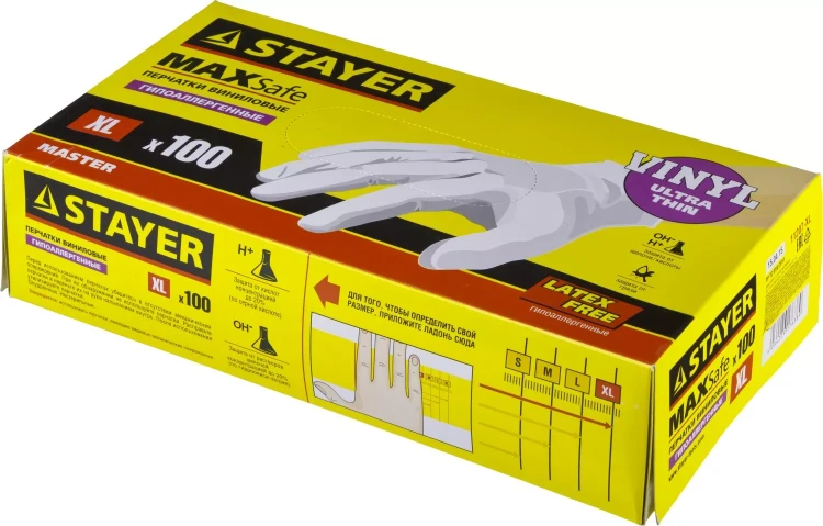 Перчатки STAYER "MASTER" виниловые экстратонкие, XL, 100шт 11207-XL купить в Новом Уренгое