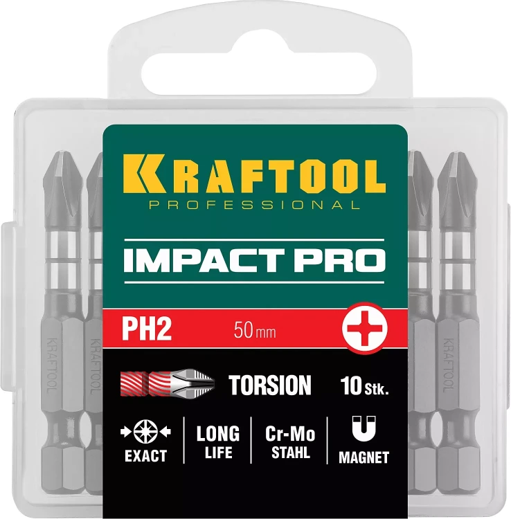 Биты для ударных шуруповертов KRAFTOOL Impact Pro PH 26191-2-50-S10 купить в Новом Уренгое