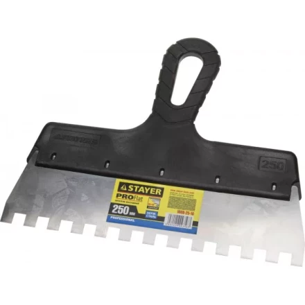 Шпатель STAYER &quot;PROFESSIONAL&quot; нержавеющий зубчатый с пластмассовой ручкой, 250мм, зуб 10х10мм 1009-25-10 купить в Новом Уренгое