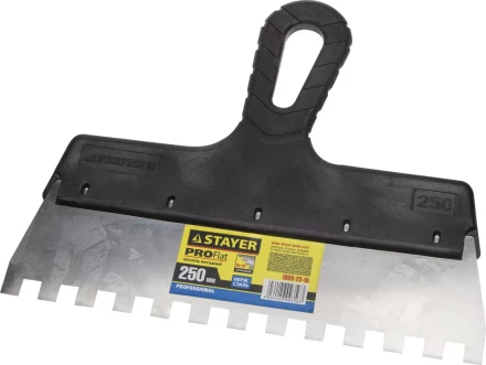 Шпатель STAYER &quot;PROFESSIONAL&quot; нержавеющий зубчатый с пластмассовой ручкой, 250мм, зуб 10х10мм 1009-25-10 купить в Новом Уренгое