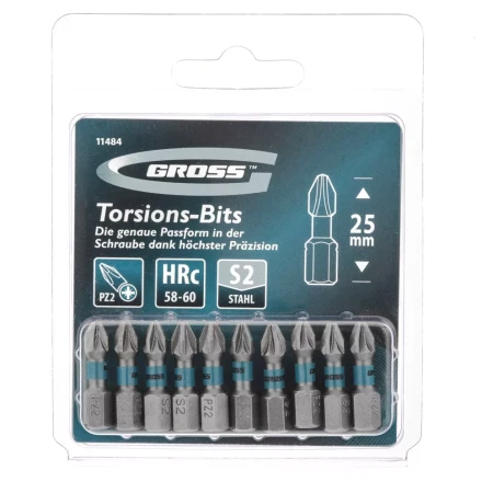 Набор бит торсионных PZ2x25 мм для ударных шуруповертов 10 шт. Gross 11484 купить в Новом Уренгое