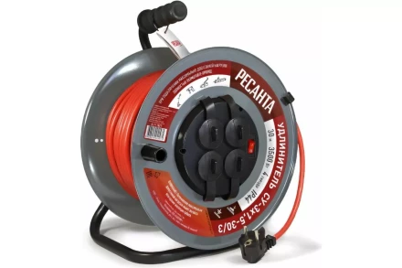 Удлинитель силовой на металлической катушке Ресанта СУ-3х1,5-30/3 (с выкл., 4 розетки, IP44) 61/118/7 купить в Новом Уренгое