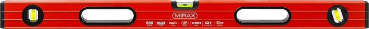 Уровень коробчатый усиленный MIRAX, фрезерованная поверхность, утолщенный профиль, 3 противоударных ампулы (1 поворотная на 360 град), с ручками, 80 см 34603-080 купить в Новом Уренгое