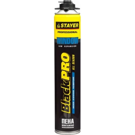 Пена &quot;BlackPRO WINDOW&quot; профессиональная, монтажная, пистолетная, всесезонная, 750мл, STAYER 41136 купить в Новом Уренгое