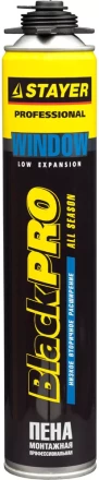 Пена &quot;BlackPRO WINDOW&quot; профессиональная, монтажная, пистолетная, всесезонная, 750мл, STAYER 41136 купить в Новом Уренгое