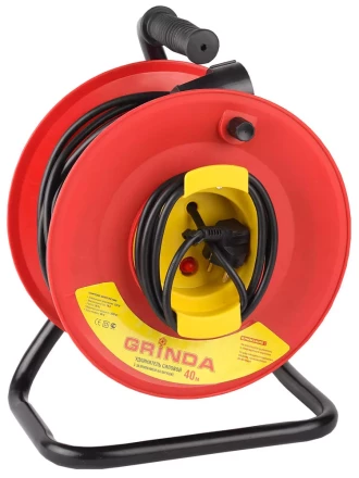Удлинитель на катушке, 1 гнездо, евророзетка, 50м, заземление, защита от перегрузки, GRINDA 8-43665-50 купить в Новом Уренгое