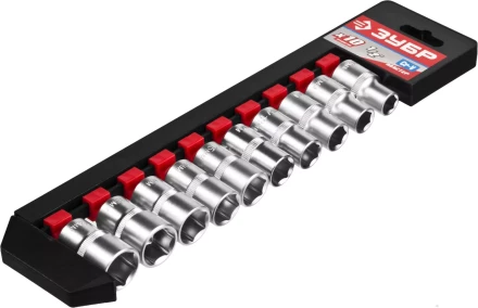 Набор ЗУБР &quot;МАСТЕР&quot;: Торцовые головки (1/2&quot;) на пластиковом рельсе, Cr-V, 10-19мм, 10 предметов 27652-H10 купить в Новом Уренгое