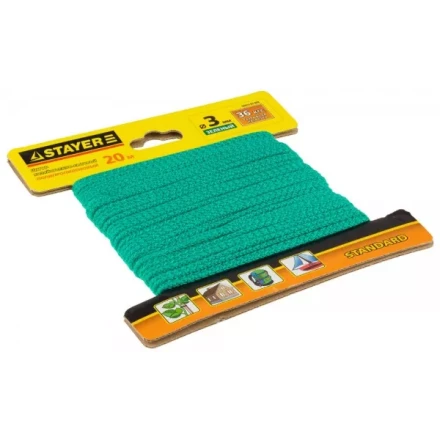 Шнур STAYER &quot;STANDARD&quot; хозяйственно-бытовой, полипропиленовый, вязанный, без сердечника, зеленый, d 3, 20м 50422-03-020 купить в Новом Уренгое