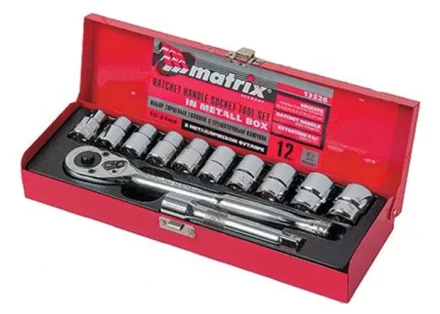 Набор торцевых головок,  1/2&quot;, головки 10 - 24 мм, с трещот. ключом, 12 предм  MATRIX MASTER 13526 купить в Новом Уренгое