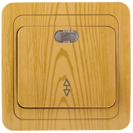 Выключатель СВЕТОЗАР &quot;ГАММА&quot; проходной, с подсветкой, одноклавишный, цвет ольха, 10A/~250B SV-54138-A купить в Новом Уренгое