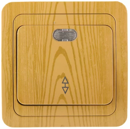 Выключатель СВЕТОЗАР &quot;ГАММА&quot; проходной, с подсветкой, одноклавишный, цвет ольха, 10A/~250B SV-54138-A купить в Новом Уренгое