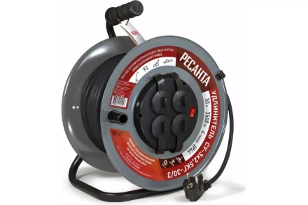 Удлинитель силовой на металлической катушке Ресанта СУ-3х2,5КГ-30/3 (с выкл., 4 розетки, IP44) 61/118/9 купить в Новом Уренгое