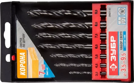 ЗУБР. Набор сверл по дереву, 7шт, 3,5-4,5-5,5-6,5-7,5-8,5-9,5 мм 29421-H7 купить в Новом Уренгое